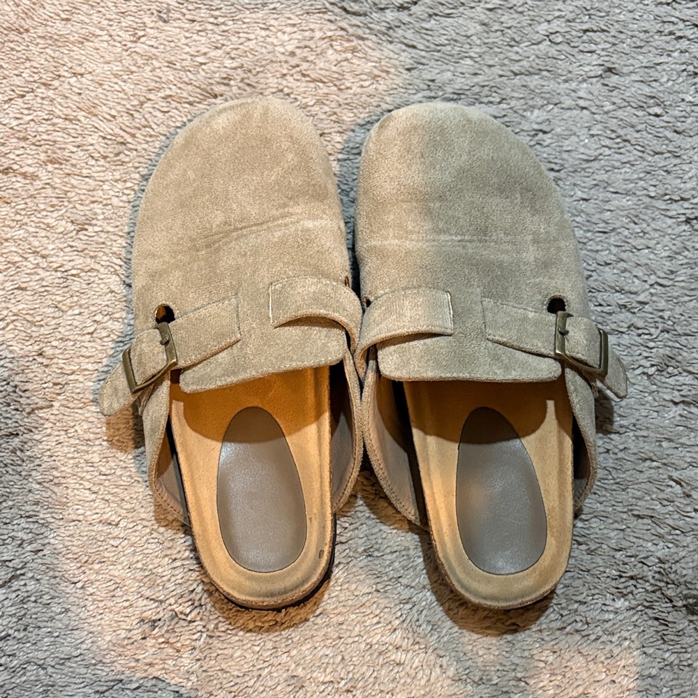 Tan Suede Slip-On Clogs
